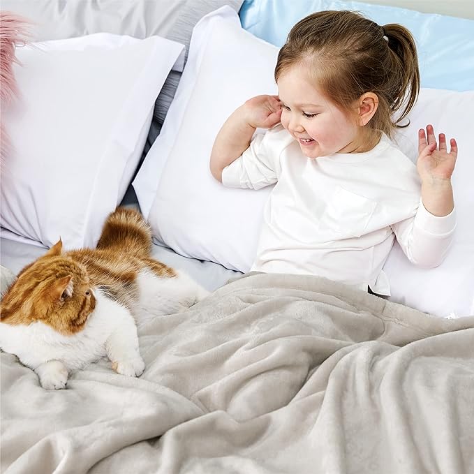 Bedsure GentleSoft Bedding Fleece Blanket for Girls and Boys - Soft Cozy Cute Small Throw Blankets for Travel, 43x55 Inches, Linen