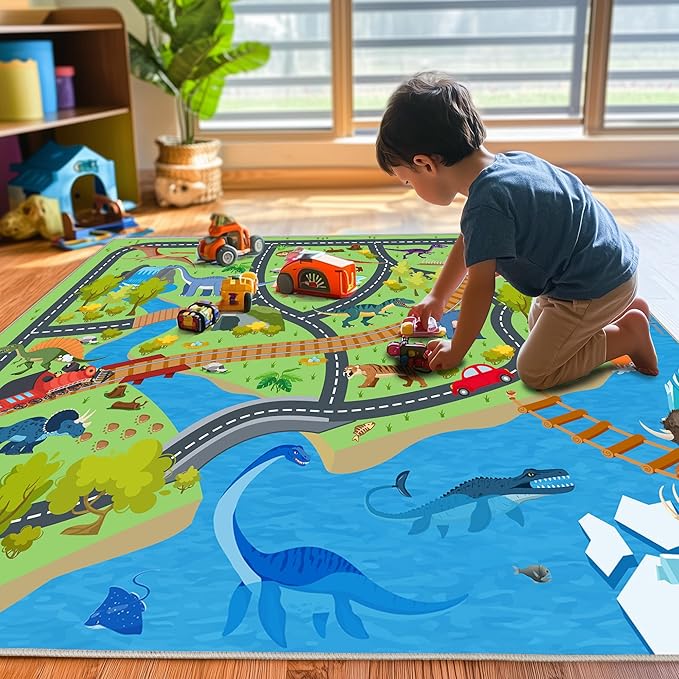 Kids Rugs for Playroom - Soft & Non-Slip 9x12 Feet Dinosaur Play Mat,Childrens Dinosaurs Carpet Washable Rug for Classroom Nursery Bedroom Boys