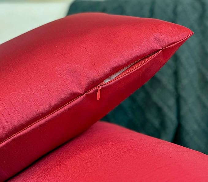 Aiking Home 12x24 Inches Faux Silk Rectangular Throw Pillow Cover, Zipper Closure, Red (Set of 2)