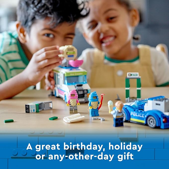 LEGO City Ice Cream Truck Police Chase Van 60314 Toy for Kids, Girls and Boys Age 5 Plus Years Old with Splat Launcher & City Police Car