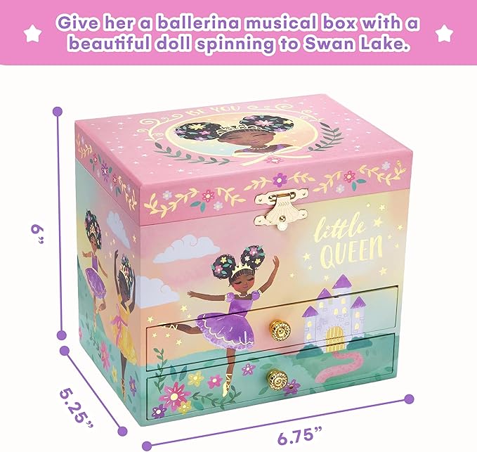 Jewelkeeper Ballerina Music Box & Little Girls Jewelry Set - 3 Ballerina Gifts for Girls - Little Queen Design - Ballerina Jewelry Box