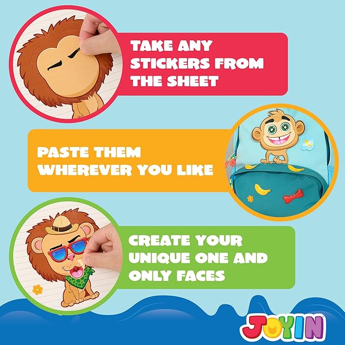 JOYIN 24PCS 9"x6" Make a face Stickers for Kids, Make Your Own Safari Animal Stickers, Jungle Party Favors Kids Crafts, Goodie Bags Stuffers, Classroom Rewards
