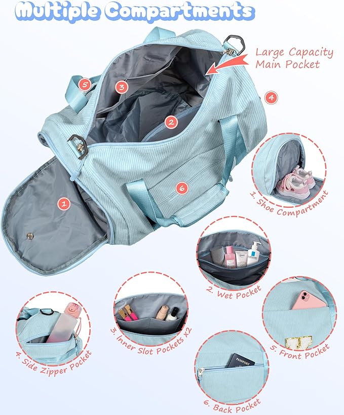 8 Year Old Girl Birthday Gifts, Girls Gym Bag, Kids Personalized Dance Bags with Shoe Compartment, Customized Travel Duffle with Toiletry Bag, Gift for Grandkids (Letter Y)