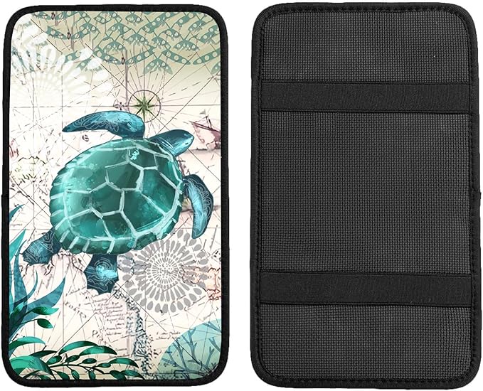 Adastrah Universal Car Center Console Cushion Pad,Sea Turtle 2 Car Armrest Pad Car Armrest Seat Box Cover Protector for Most Vehicle, SUV, Truck, Car