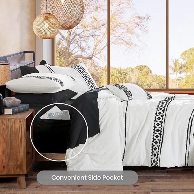 MaiRêve Embroidery Comforter Set, Boho Farmhouse Western Bedding Set, All Season Bed in A Bag Comforter Set with Sheets, Pillowcases & Shams, White California King 7 Pieces