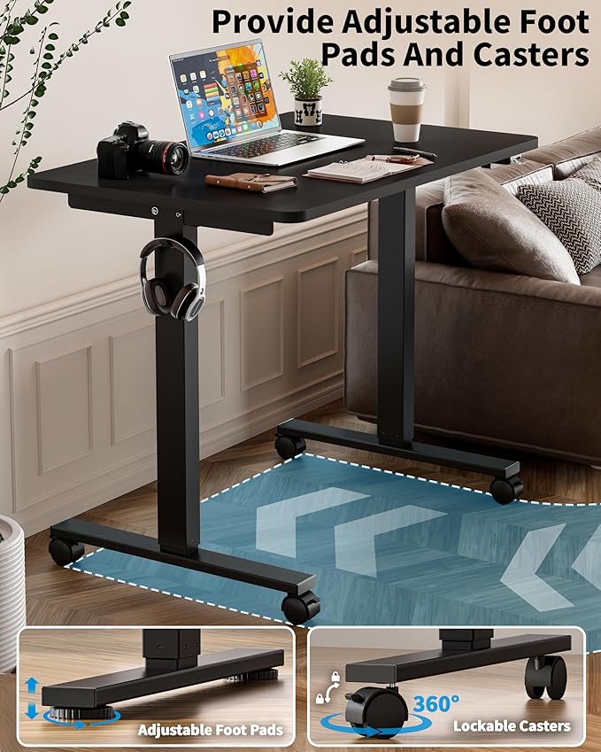 Okin Electric Standing Desk, 40 x 24 Inches Whole Piece Height Adjustable Desk, Black Sit to Stand Desks Computer Workstation with Wheels for Home Office