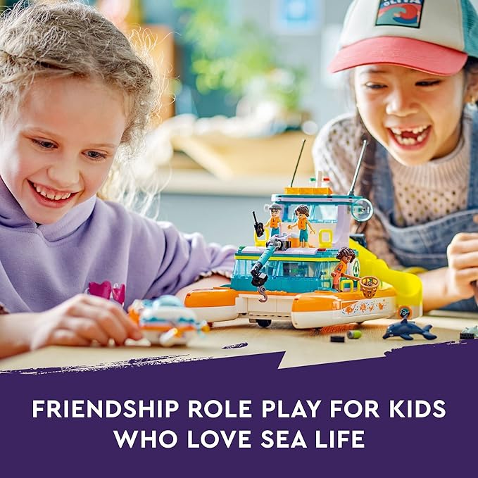 LEGO Friends Sea Rescue Boat 41734 Building Toy Set for Boys & Girls Ages 7+ Who Love The Sea, Includes 4 Mini-Dolls, a Submarine, Baby Dolphin and Toy Accessories for Ocean Life Role Play
