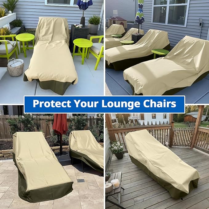 SunPatio Chaise Lounge Cover Outdoor Waterproof, Heavy Duty 2 Pack Patio Lounge Chair Covers, UV & Rip & Fade Resistant, All Weather Protection, 80"L x 32"W x 25"H, Beige & Olive