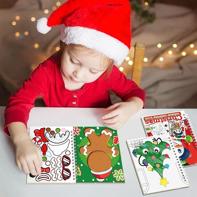 Christmas Sticker Coloring Books 3-Pack,Christmas Toys Activity Pad for Kids Toddlers Ages 2-8(30 Scenes)