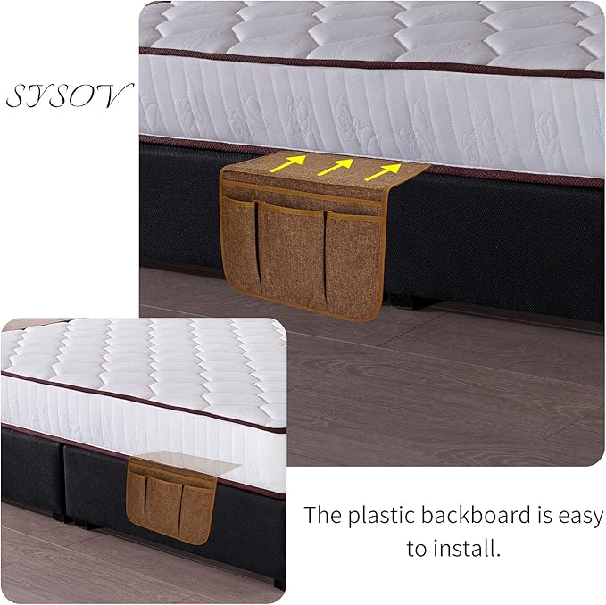 Bedside Caddy Bedside Storage Organizer Magazine Phone Tablet iPad Remote Holder, Organizer Caddy for Home College Dorm Bed, Sofa, Bunk Bed (Chocolate)