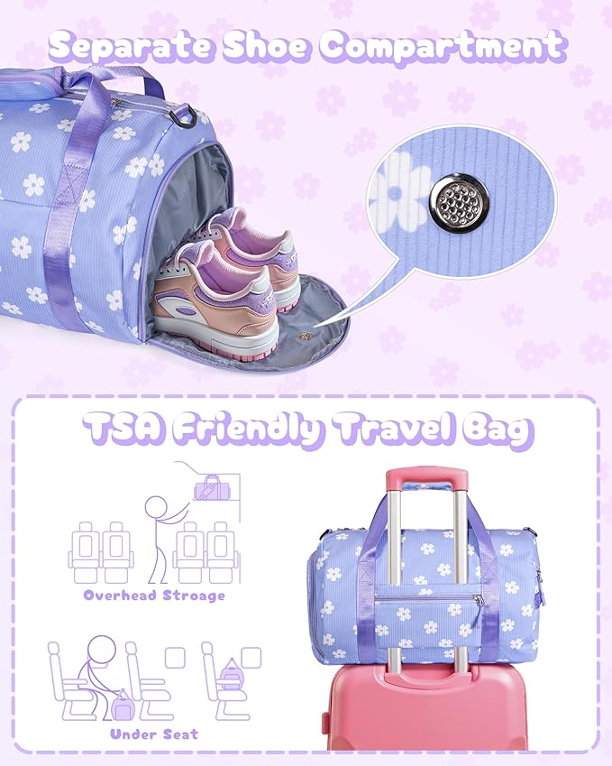 Gift for Sporty Cheerleader Girl, Girls Gym Bag, Kids Personalized Dance Bags with Shoe Compartment, Customized Travel Duffle with Toiletry Bag, Party Favors for Teenager (Letter Y)