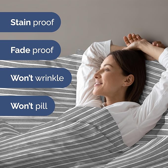 Duvet Cover King Size Set - Extra Soft King Size Duvet Cover 104 x 90 with 2 Pillow Shams - Hotel Luxury Easy Care and Fade Free w/Zipper Closures & Ties - Comfy Breathable Bedding Set (Grey Stripes)