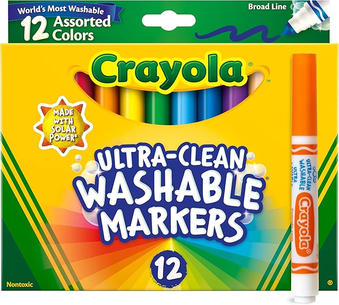 Crayola Broad Line Markers (12ct), Washable Markers for Kids, Arts & Crafts Supplies, Coloring Markers, Gifts for Kids & Toddlers, 3+