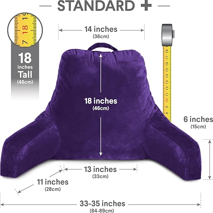 Husband Pillow Purple, Original Reading Pillow in Bed Rest Chair, Shredded Memory Foam Large Lounge Cushion Adult Backrest with Arms, Comfy Back Support for Sit Sitting Up, Washable/Removable Cover