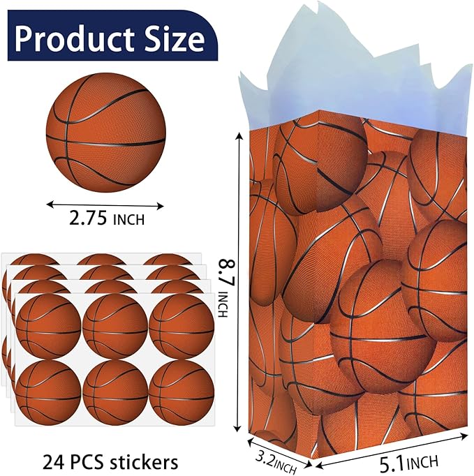 24 Basketball Party Favor Bags Basketball Goodie Bags Basketball Party Favors for Kids Basketball Birthday Party Supplies