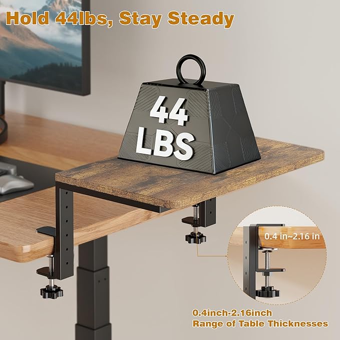 Desk Extender, 15-inch Clamp-On Desk Shelf, Height-Adjustable Desktop Shelf Organizer for Monitors Office and Gaming Accessories, Arm Support Table Extension, 44lbs Heavy Duty, Darkbrown