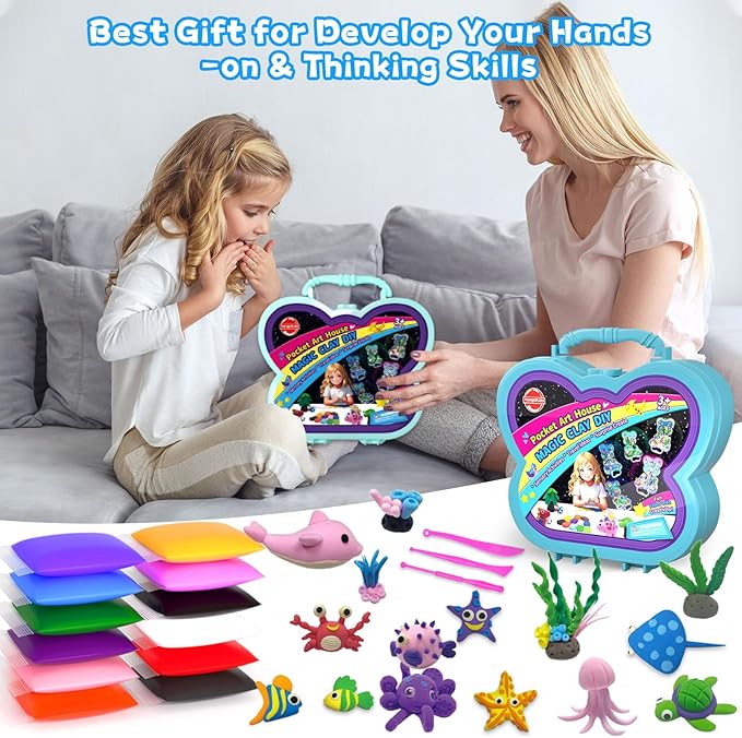 Clay Craft Kit - DIY Arts and Crafts Bulk for Kids,12 Color Air Dry Magic Clay with 3 Sculpting Tools & Box, Crafts Activities Stocking Stuffers Fun Toys for Kids Ages 3 4 5 6-12