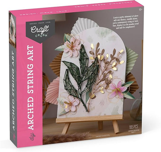 Craft Crush DIY String Art Craft Kit - Floral Interior Design DIY Activity for Teens & Adults - Complete String Art Kit with Embroidery Thread, Foam Canvas, Metal Pins, Wooden Easel - Ages 13+