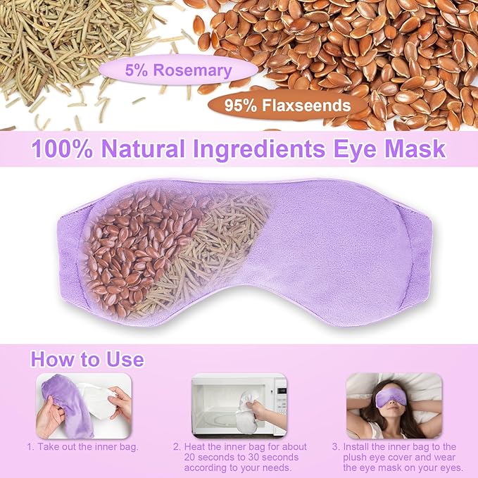 BeHoomi Heated Eye Mask Warm Compress for Eyes, Weighted Eye Mask for Sleeping, Microwave Hot Compress for Eyes Relaxation, Reusable Sleep Mask for Home, Office, Stocking Stuffers (Rosemary)