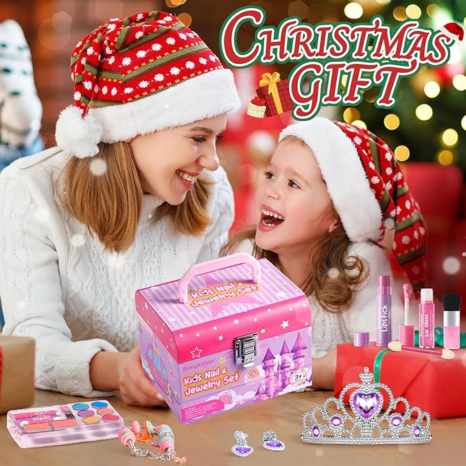 Kids Makeup Kit for Girls, Real Washable Cosmetic Set with Mirror, Jewelry Bracelet Making Kit for Kids Makeup Toy, Kids Makeup Sets for Girls 4 5 6 7 8 9 10 11 12 Years Old Kid (Purple)