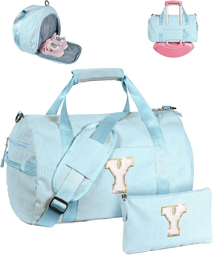 8 Year Old Girl Birthday Gifts, Girls Gym Bag, Kids Personalized Dance Bags with Shoe Compartment, Customized Travel Duffle with Toiletry Bag, Gift for Grandkids (Letter Y)