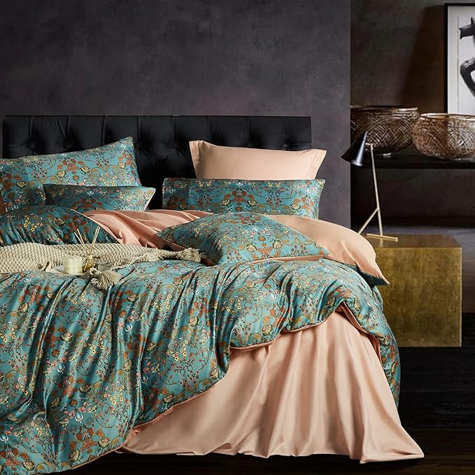 OranFran Vintage Style Duvet Cover Set,5 PCS Boho Comforter Cover Set,Paisley Floral Bedding Set,Green Floral Duvet Cover,King Duvet Cover,Soft Reversible Design(Autumn,King/California King)