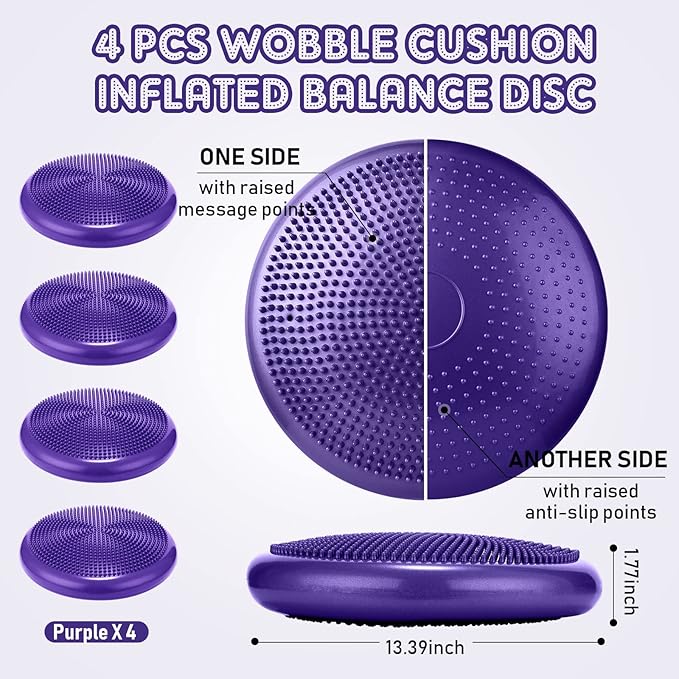 Jerify 4 Pcs Wiggle Seat Flexible Inflated Wobble Cushion Stability Balance Pad Balance Disc Sensory Seat for Men Women Fitness Physical Exercise Improving Posture Home Office