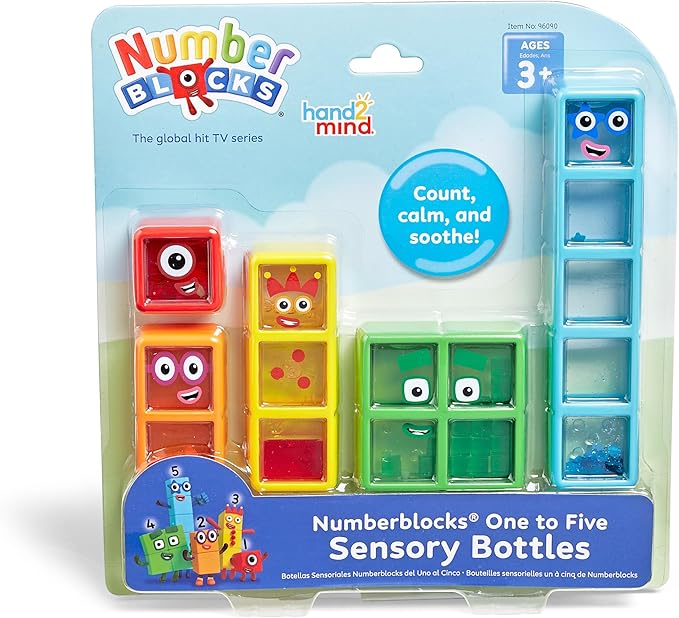 hand2mind Numberblocks One to Five Sensory Bottles, Number Toys, Toddler Counting Toys, Math Fidget Toys for Classroom, Calming Toys for Kids, Calm Down Corner Supplies, Social Emotional Learning