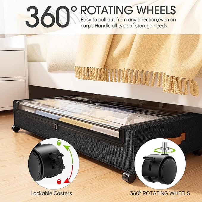 Yecaye Under Bed Storage with Wheels 2Pack, 70L Larger Capacity Under Bed Storage Containers, Underbed Shoe Storage Organizer, Rolling Under Bed Metal Drawers for Clothes, Blankets(35.5 x 17 x 6.7in)