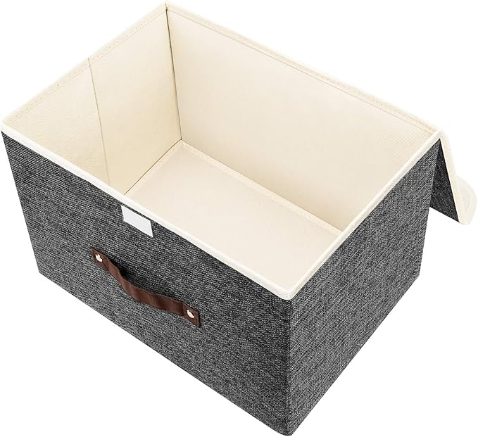 TYEERS Foldable Storage Boxes with Lids 5 Pack Fabric Storage Bins with Lids, Closet Organizers for Clothes Storage, Room Organization, Office Storage, Toys - Black