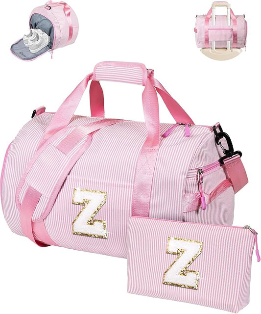 Birthday Gift for Daughter, Girls Travel Duffle Bag, Kids Initial Overnight Bags with Shoe Compartment, Personalized Weekender Bag with Makeup Pouch, Preppy Things for Teen Girl (Letter Z)