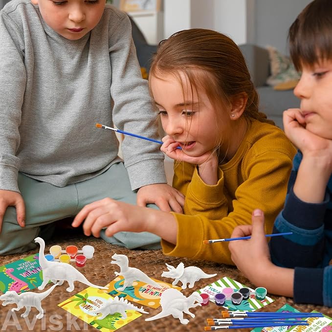 24 Pack Valentines Day Cards for Kids with Dinosaur Painting Kit for Kids, Valentines Greeting Cards for School Classroom Exchange Gifts, Happy Valentines Day Arts and Crafts Party Favor Supplies