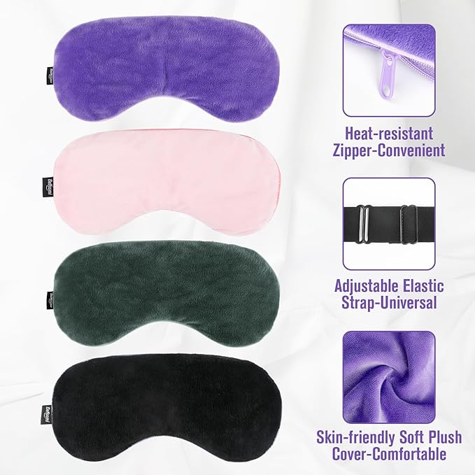 BeHoomi Heated Eye Mask Warm Compress for Eyes, Soothing Weighted Eye Mask for Sleeping, Microwave Moist Heating Pad Hot Compress for Eyes Relaxation, Reusable Sleep Mask for Home, Office (Purple)