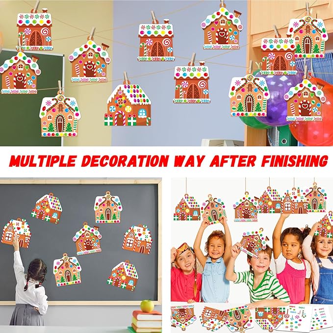 36 Sets Christmas DIY Art Craft Kits Gingerbread House Ornaments Art Sets Winter Christmas Stickers Arts and Crafts Bulk for Kids Winter Holiday Xmas Theme Classroom Activities Party Decorations