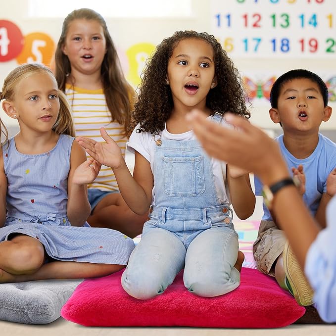 12 Pcs Faux Rabbit Fur Floor Pillows for Adults 15.7'' Large Floor Cushions 2.4'' Thick Soft Sitting Pillows Meditation Yoga Winter Christmas Family Party Classroom Tatami Nursery Chair Home