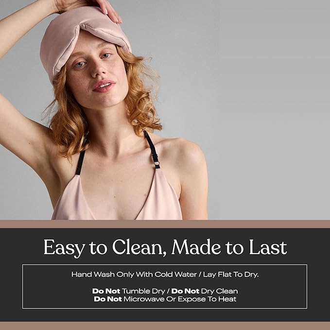 Lunya Weighted Silk Sleep Mask – Mulberry Silk Eye Cover with Cooling Glass Beads, Noise-Reducing Fit, Washable Fabric, and Travel Pouch – Sleeping Mask for Men and Women - Delicate Pink - Large