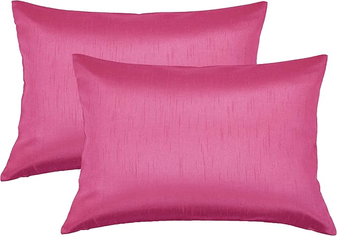 Aiking Home 12x18 Inches Faux Silk Rectangular Throw Pillow Cover, Zipper Closure, Hot Pink (Set of 2)