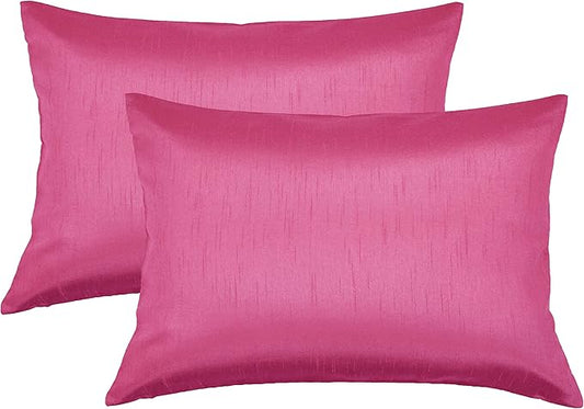 Aiking Home 12x18 Inches Faux Silk Rectangular Throw Pillow Cover, Zipper Closure, Hot Pink (Set of 2)