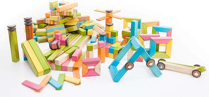 130 Piece Tegu Classroom Magnetic Wooden Block Set, Tints, 1-99 years old