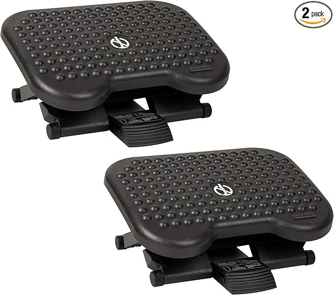 Mind Reader Foot Rest, Under Desk at Work, Ergonomic, Height Adjustable, Office, Plastic, 17" L x 13" W x 6.25" H, Set of 2, Black