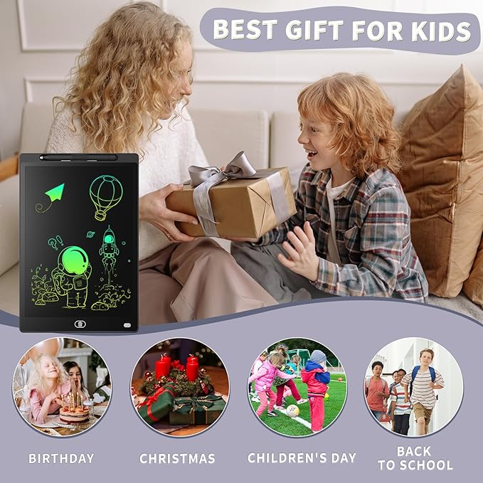 [2 Pieces] 10 Inch LCD Colorful Writing Graphic Tablet, Erasable Drawing Board, Kids Gift, Graphic Board for Games for 3 4 5 6 7 Years (Black & White)