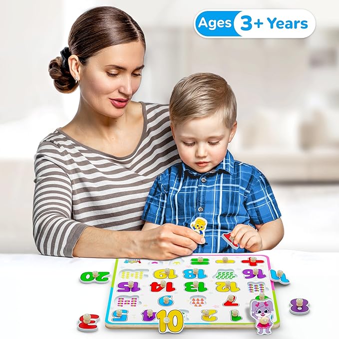 Number Puzzle for Toddlers Jumbo - Educational Wooden Montessori Toys, Fun Preschool Learning Activities for Boys and Girls, Learn to Count Puzzle Board for Ages 3 4 5 by Lucas & Friends