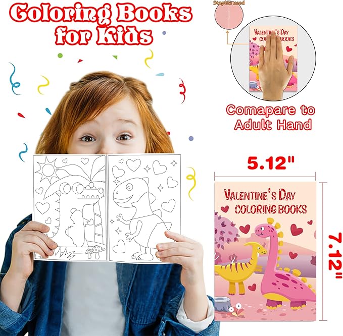 30Pcs Valentines Day Coloring Books for Kids 4-8, 8-12, Valentine's Party Favors Bulk Gifts Includes Dinosaur More Designs Goodie Bags Stuffer for Classroom Activity Supplies Boys Girls