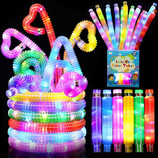 24 Pack Glow Sticks Bulk Party Favors for Kids 4-8-12, Light Up Pop Tubes Goodie Bags Stuffers for Kids, Glow Party Supplies Glow Bracelets Necklaces, New Year Valentines Day Decorations Gifts 2025