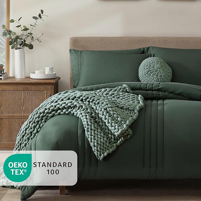 Monbix Oversized Queen Size Comforter Set - 7 Pieces Bed in a Bag, Deep Forest Bedding Sets with Comforter, All Seasons Comforter Bed Set with Sheets, Pillowcases & Shams