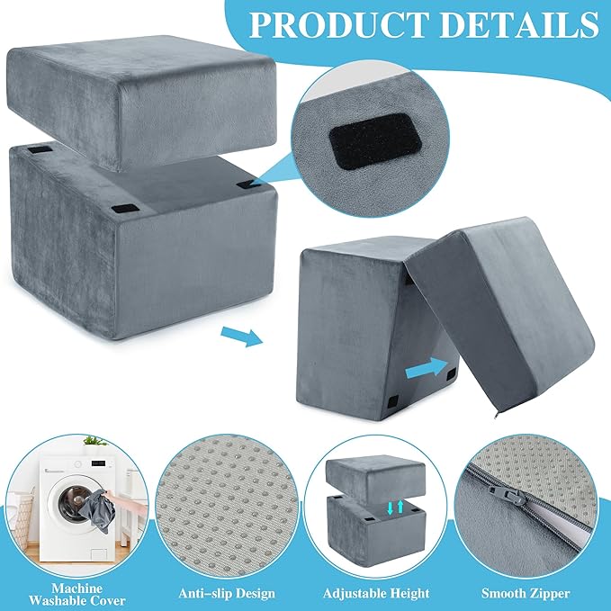 ROYALAY Adjustable Foot Rest Under Desk for Office, High-Density Foam Foot Rest with 3 Adjustable Heights, Ergonomic Footrest with Washable Cover for Home, Airplane, Travel(16 * 16 * 17in, Gray)