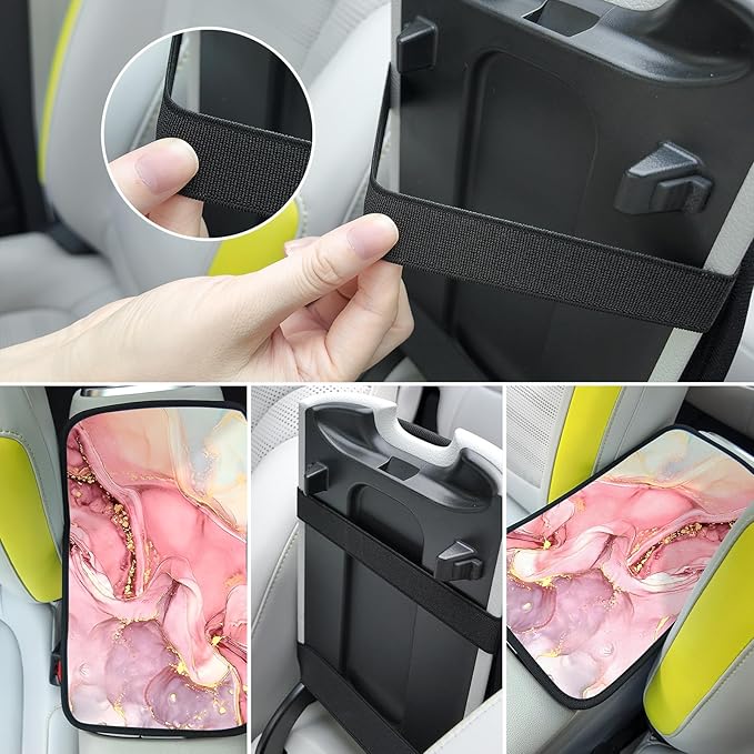 Adastrah Car Armrest Box Pad,Pink Marble Car Armrest Pad Car Armrest Cover Protector for Most Vehicle, SUV, Truck, Car