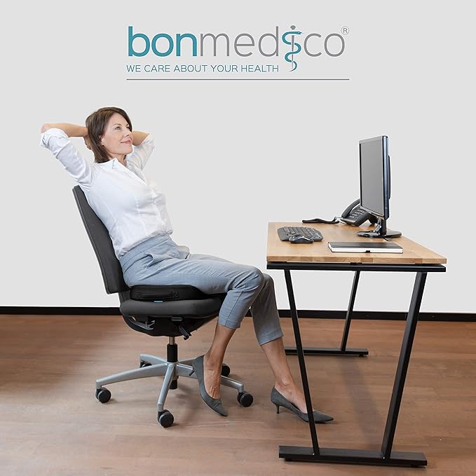 bonmedico Orthopedic Seat Cushion X-Large – Gel Memory Foam Chair Cushion for Tailbone, Sciatica & Lower Back Relief – Ergonomic Office Chair Cushion & Car Seat Cushion, Washable Cover, Non-Slip Base