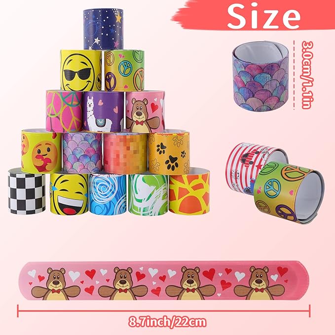150 Pcs Slap Bracelets for Kids,Party Favors with Colorful Hearts Animals Unicorn Print Design,Slap Bands Wristbands for Boys Girls Birthday Party Supplies,Valentine Classroom Prizes Exchanging Gifts