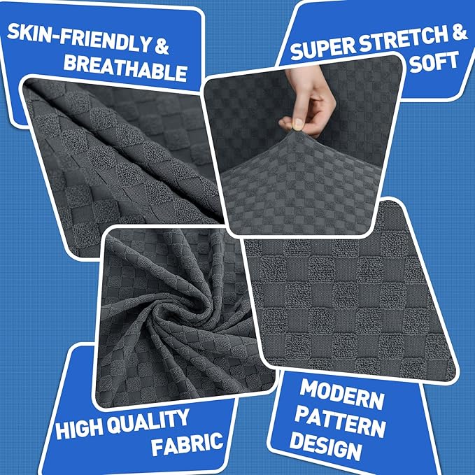 MAXIJIN 3 Piece Jacquard Couch Covers for 2 Cushion Couch Stretch Non Slip Love Seat Couch Cover for Dogs Pet Friendly Elastic Furniture Protector Loveseat Slipcovers (Loveseat, Dark Gray)